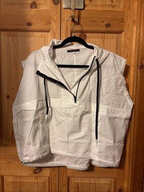 White Hooded Anorak Vest with Black Trim - Women